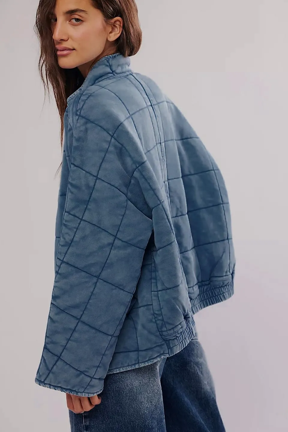 Quilted Jackets for Women Long Sleeve Zip Up Jacket Down Coat Loose Fit Puffer Jackets Winter Warm Outwear with Pockets