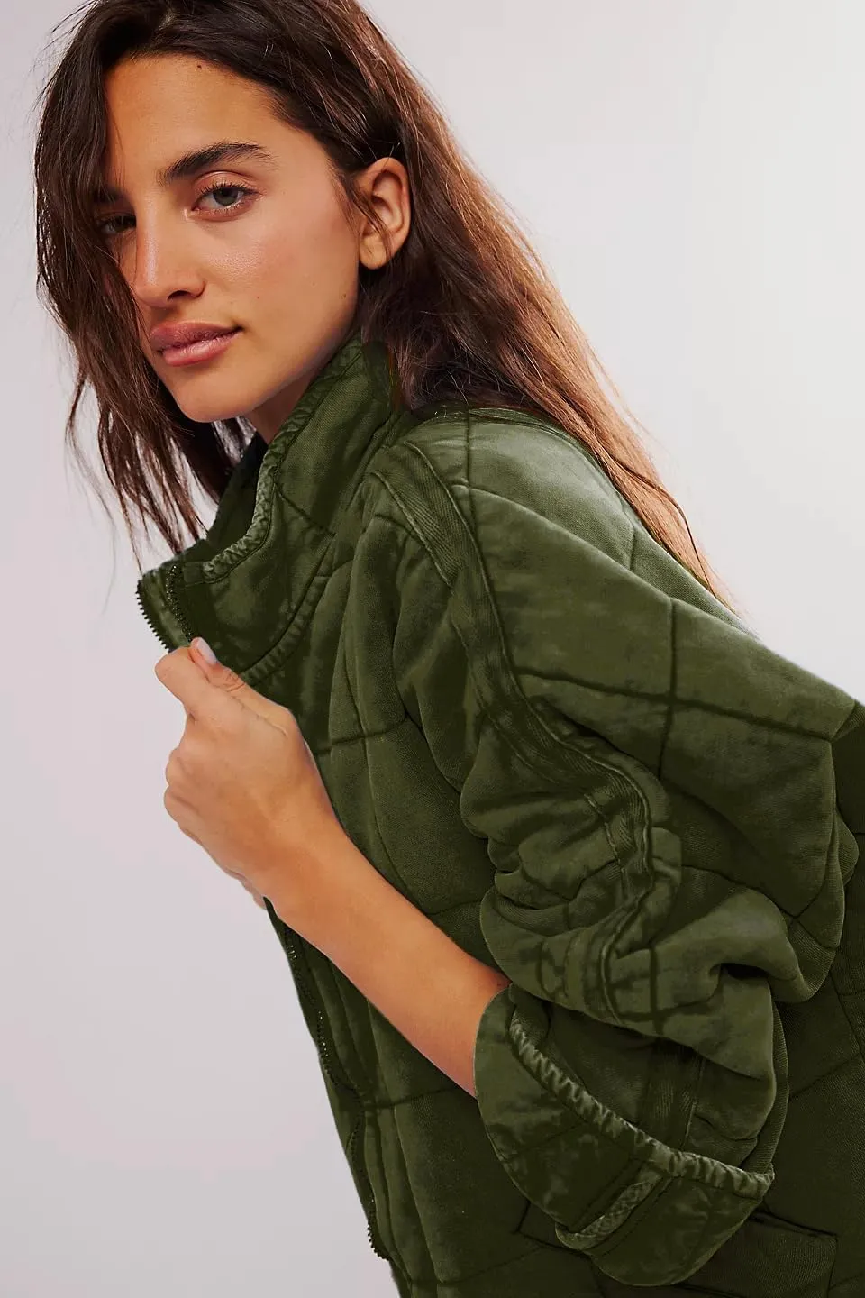 Quilted Jackets for Women Long Sleeve Zip Up Jacket Down Coat Loose Fit Puffer Jackets Winter Warm Outwear with Pockets