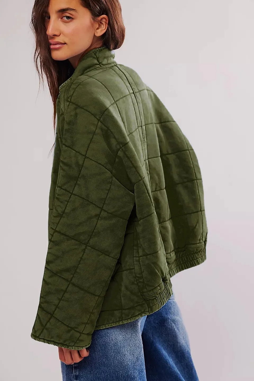 Quilted Jackets for Women Long Sleeve Zip Up Jacket Down Coat Loose Fit Puffer Jackets Winter Warm Outwear with Pockets