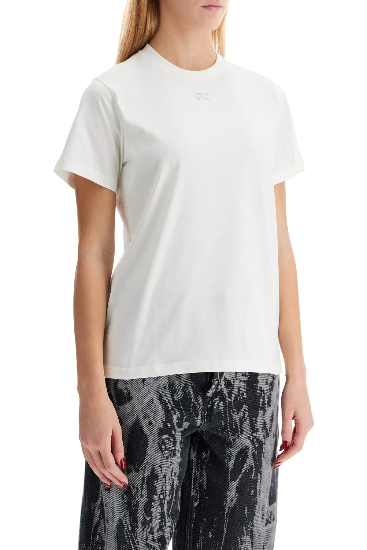 "logo rhinestone t-shirt T3946 EGRET