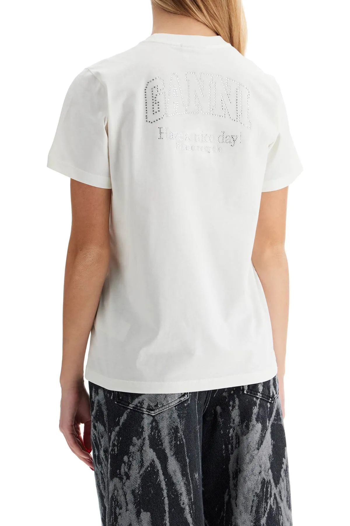 "logo rhinestone t-shirt T3946 EGRET