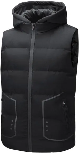 QWENTMTNTY Men's Lightweight Outerwear Vests Puffer Jackets with Hood Cotton Padded Thermal Warm Zip Up Sleeveless Jackets Coats