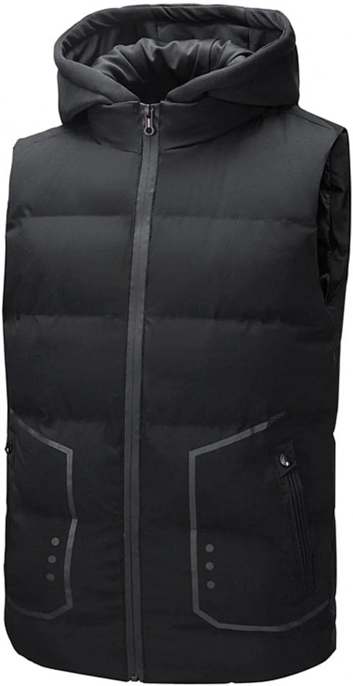 QWENTMTNTY Men's Lightweight Outerwear Vests Puffer Jackets with Hood Cotton Padded Thermal Warm Zip Up Sleeveless Jackets Coats
