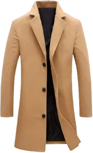 QWENTMTNTY Mens Wool Blend Single Breasted Notched Lapel Trench Coat Oversized Winter Coats Business Casual Wool Jackets