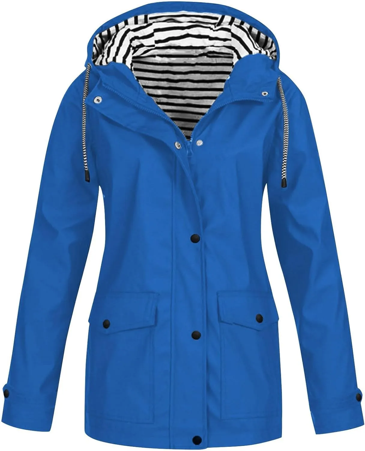 Rain Jacket Women,2024 Trendy Lightweight Zip Up Button Hooded Waterproof Windbreaker For Hiking Outdoor Travel