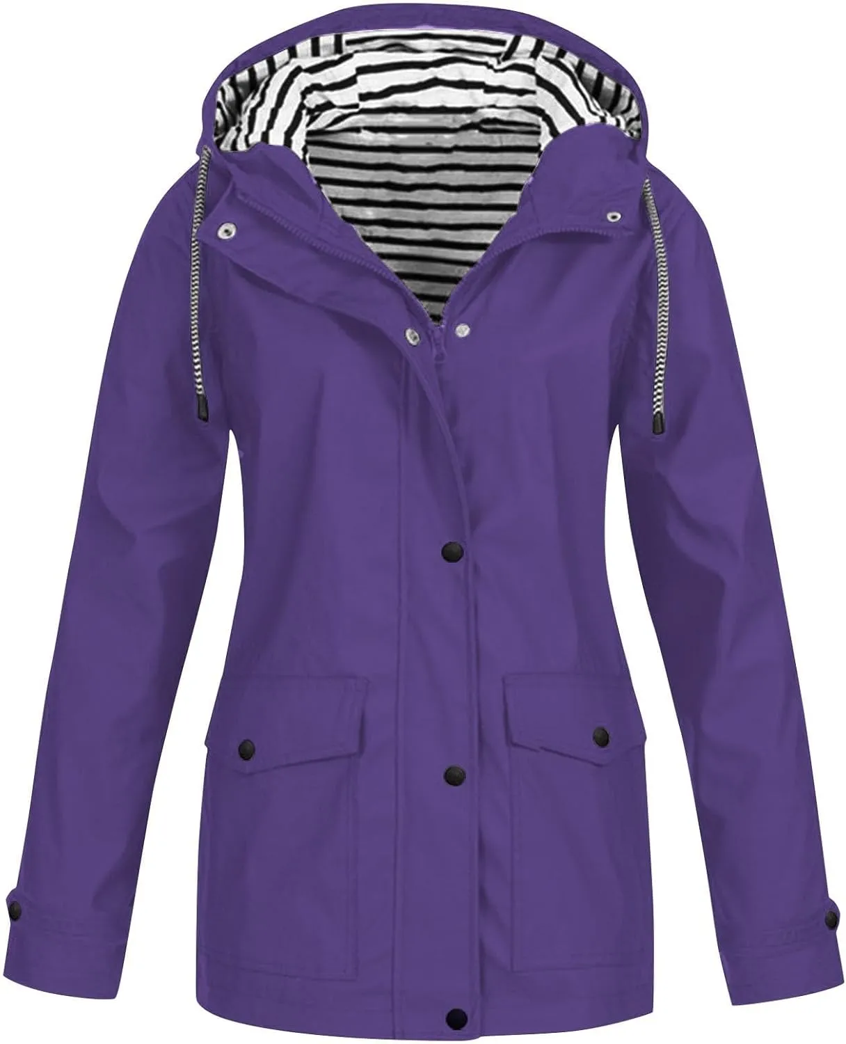 Rain Jacket Women,2024 Trendy Lightweight Zip Up Button Hooded Waterproof Windbreaker For Hiking Outdoor Travel