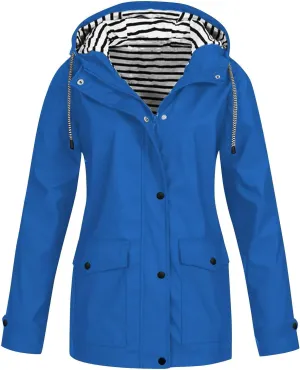 Rain Jacket Women,2024 Trendy Lightweight Zip Up Button Hooded Waterproof Windbreaker For Hiking Outdoor Travel