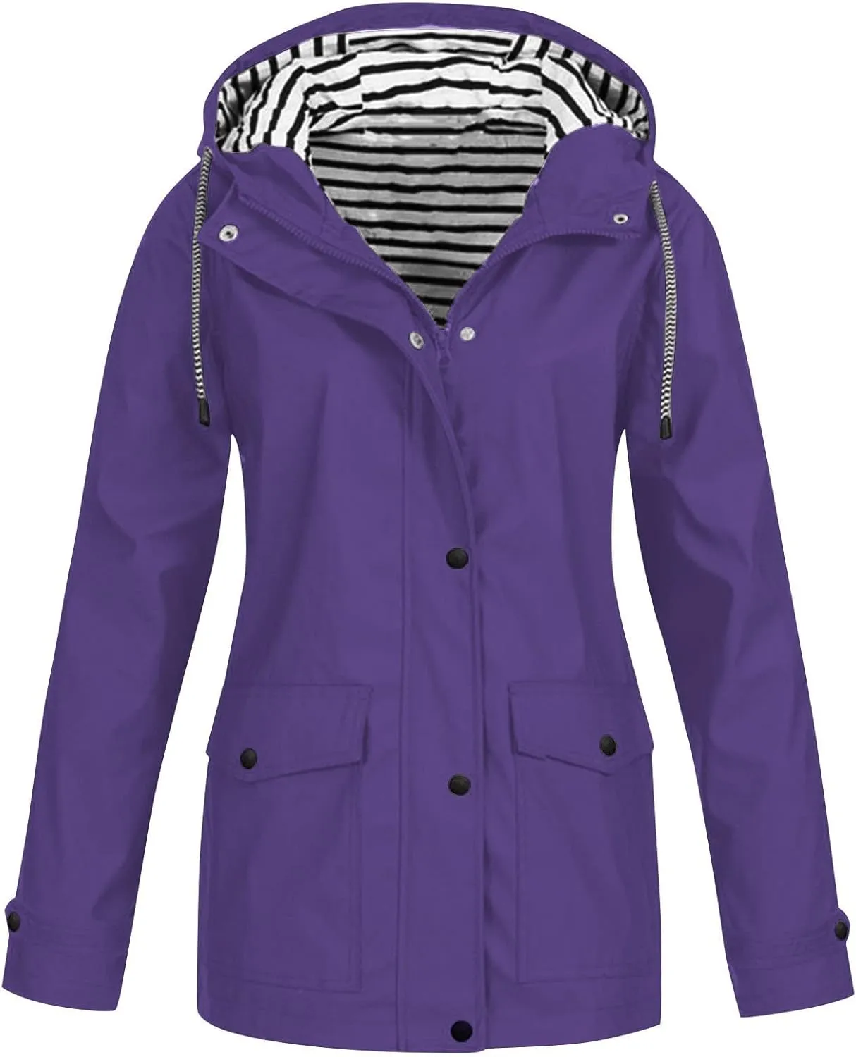 Rain Jacket Women,2024 Trendy Lightweight Zip Up Button Hooded Waterproof Windbreaker For Hiking Outdoor Travel