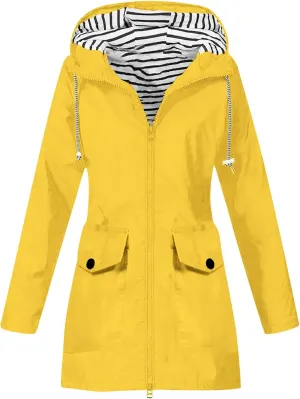 Rain Jackets for Women Waterproof Hooded Anoraks Lightweight Trench Coat Solid WindBreaker Fall Outfits with Pockets