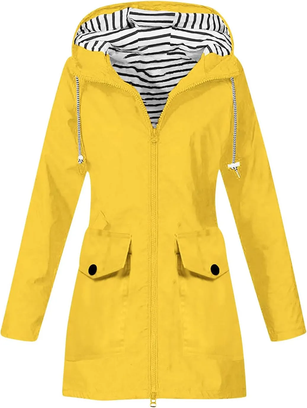 Rain Jackets for Women Waterproof Hooded Anoraks Lightweight Trench Coat Solid WindBreaker Fall Outfits with Pockets