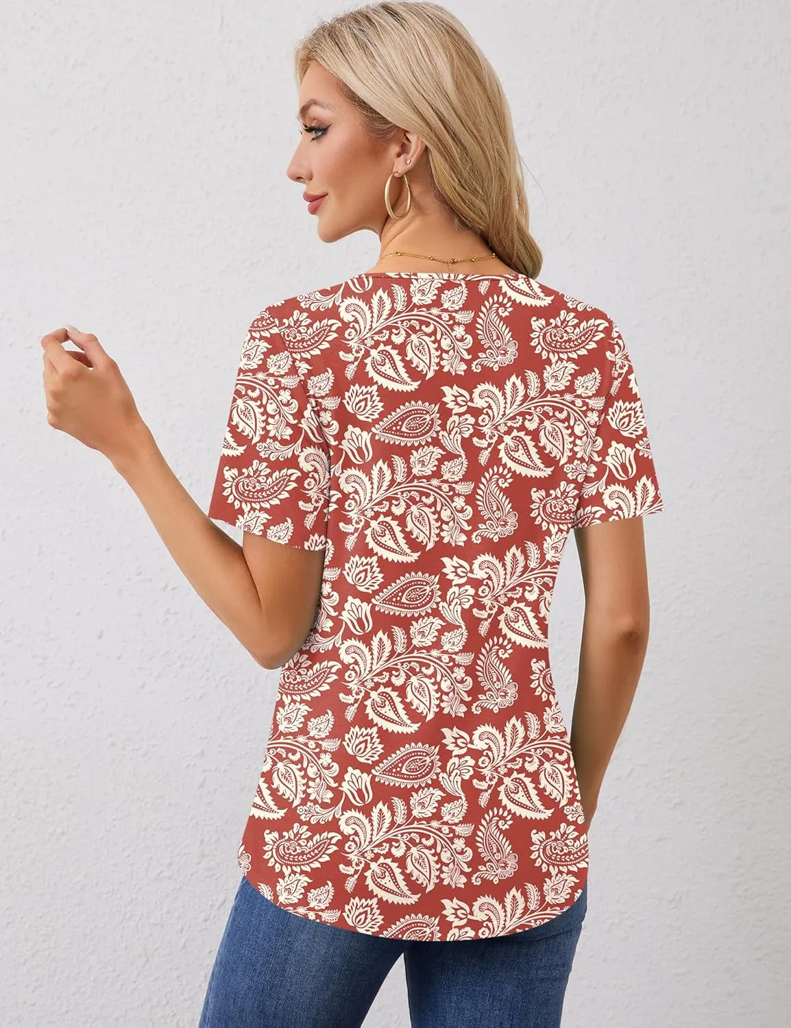 Rapbin Womens Short Sleeve Tunic Tops Dressy V Neck T Shirts Loose Fit Summer Pleated Blouses 2025