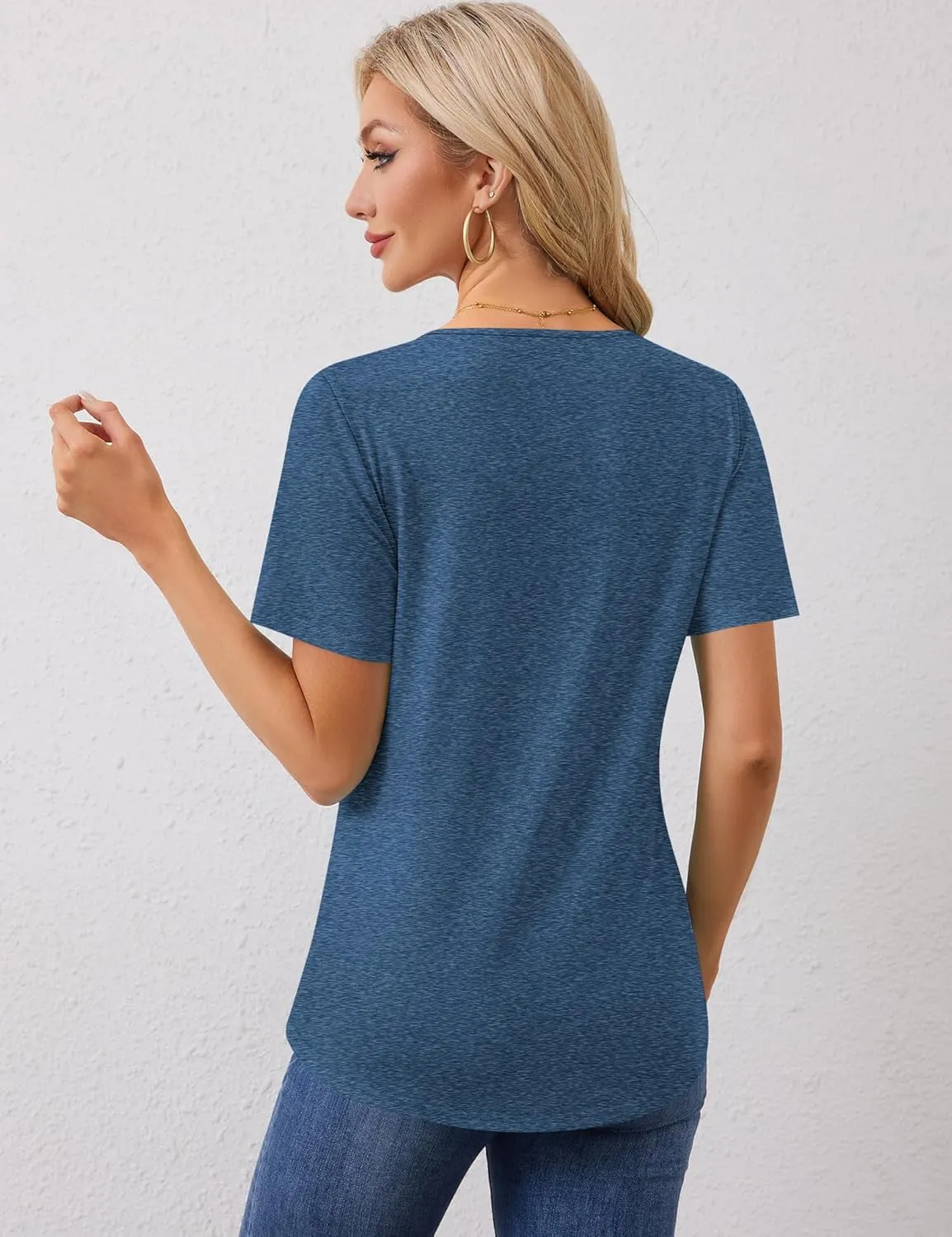 Rapbin Womens Short Sleeve Tunic Tops Dressy V Neck T Shirts Loose Fit Summer Pleated Blouses 2025