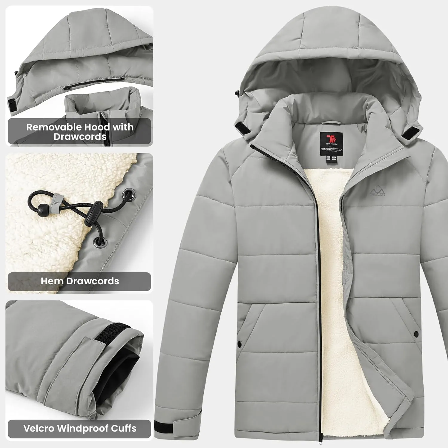 Rdruko Men's Winter Coats Water Resistant Fleece Insulated Warm Windproof Thicken Hooded Jacket