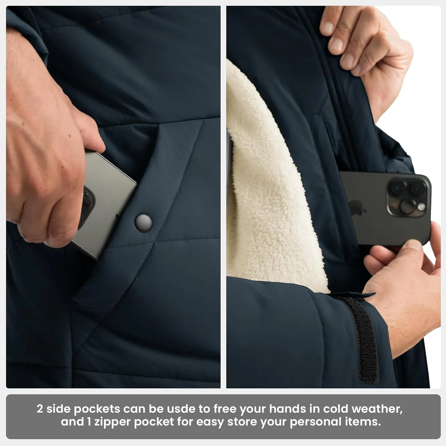 Rdruko Men's Winter Coats Water Resistant Fleece Insulated Warm Windproof Thicken Hooded Jacket