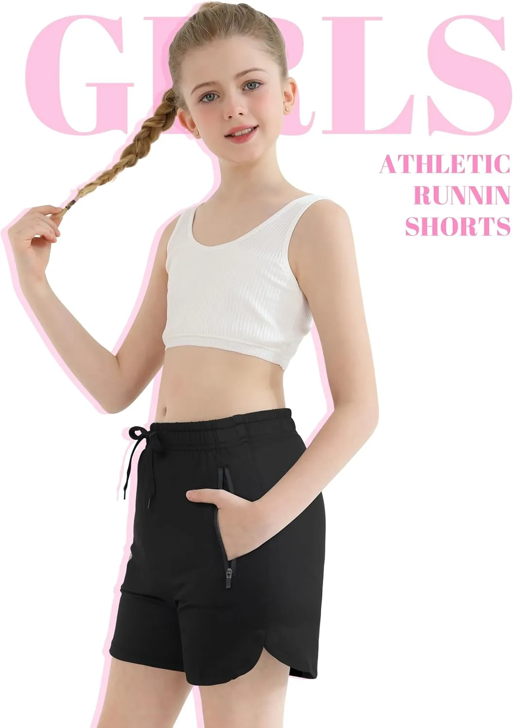 Resinta 4 Pack Girls Athletic Shorts Dry-Fit Soccer Running Shorts for Kids Workout Gym Active Apparel with Zipper Pockets