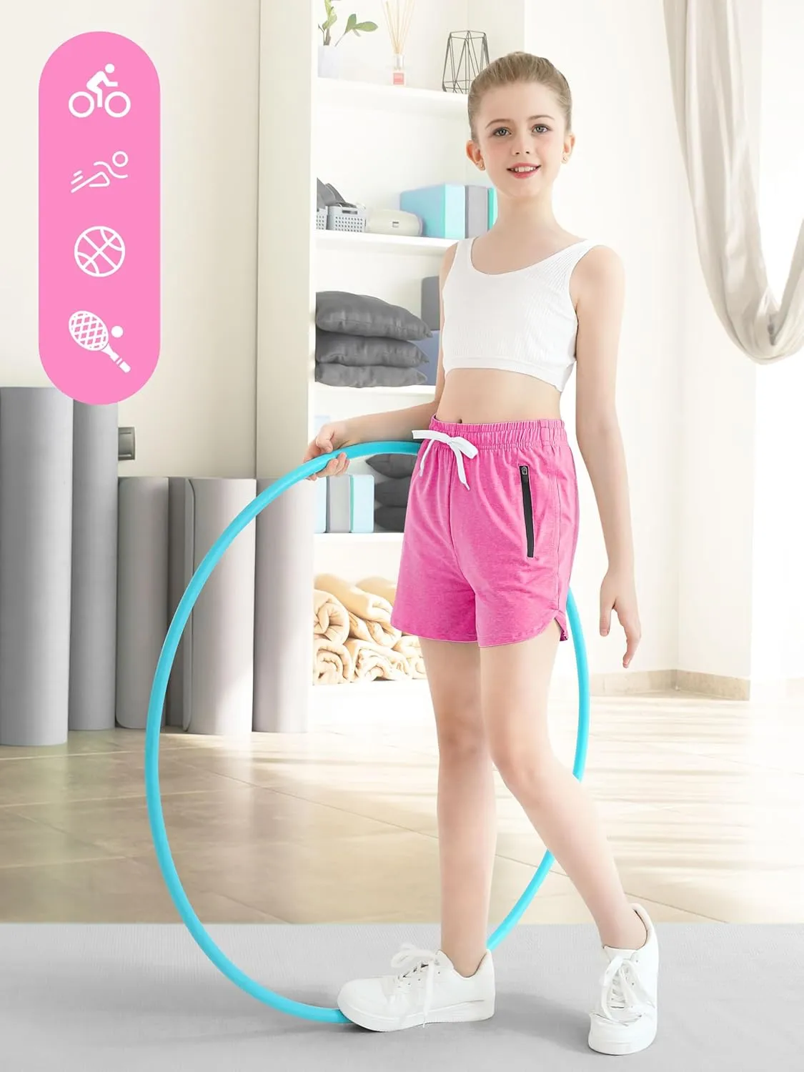 Resinta 4 Pack Girls Athletic Shorts Dry-Fit Soccer Running Shorts for Kids Workout Gym Active Apparel with Zipper Pockets