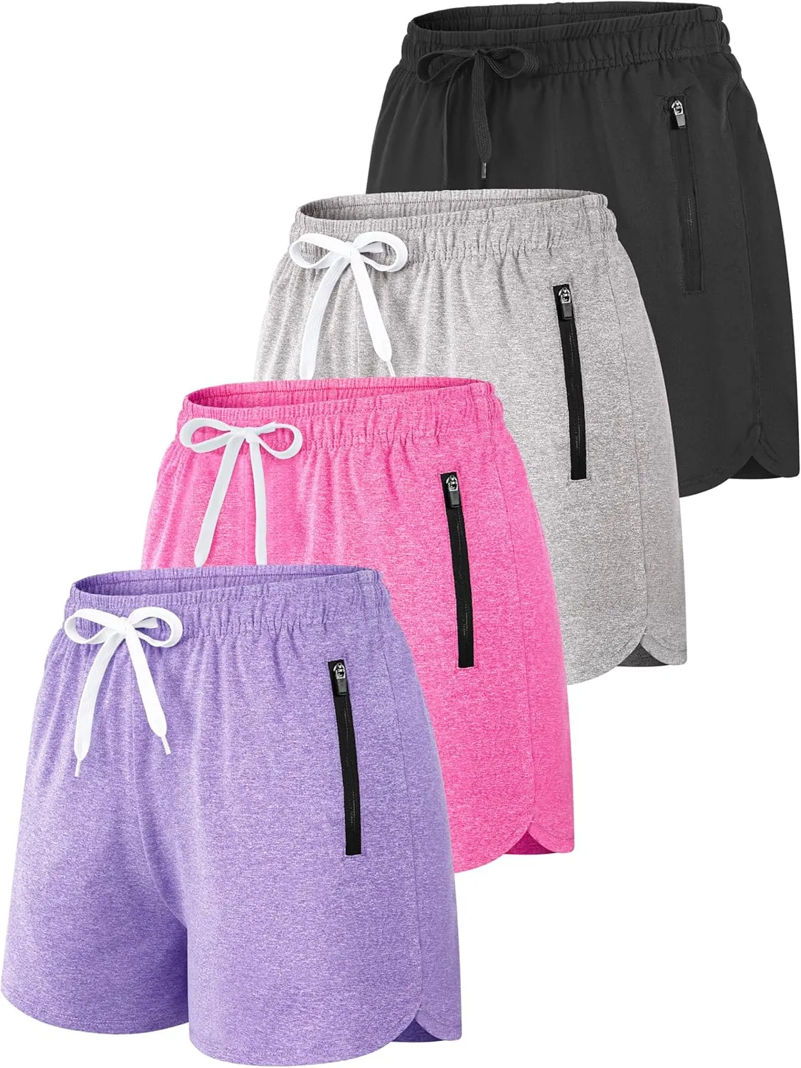 Resinta 4 Pack Girls Athletic Shorts Dry-Fit Soccer Running Shorts for Kids Workout Gym Active Apparel with Zipper Pockets