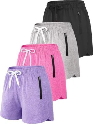 Resinta 4 Pack Girls Athletic Shorts Dry-Fit Soccer Running Shorts for Kids Workout Gym Active Apparel with Zipper Pockets