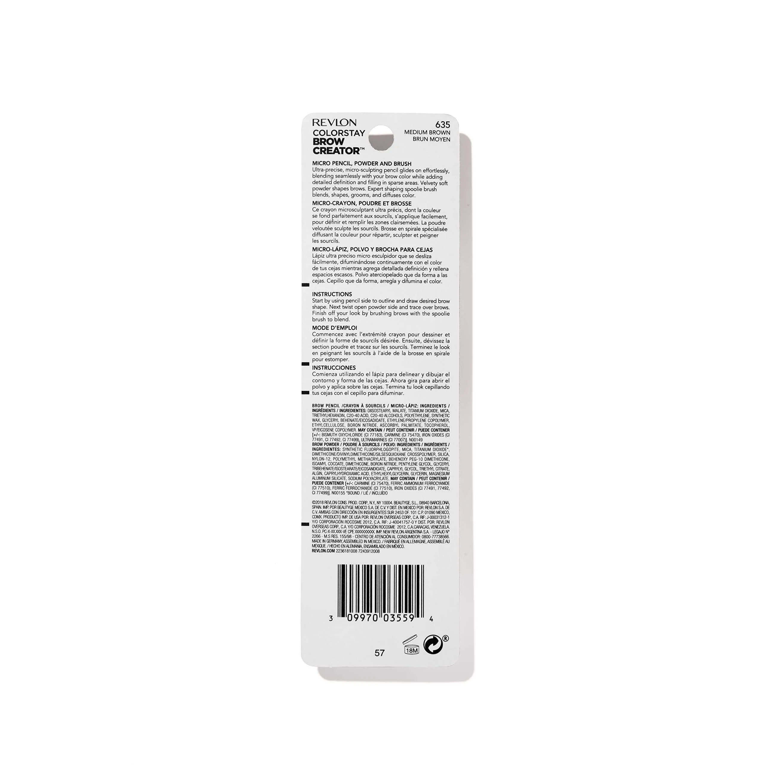 Revlon Colorstay Eyebrow Pencil Creator with Powder & Spoolie Brush to Fill, Define, Sculpt, Shape & Diffuse Perfect Brows, Medium Brown (635) 0.23 oz
