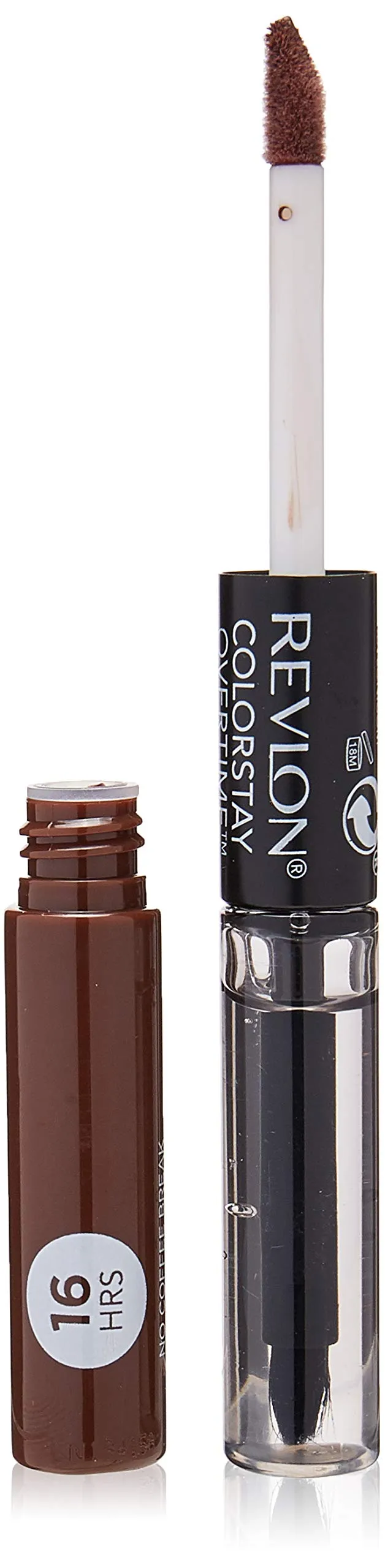 Revlon ColorStay Overtime Lipcolor, Dual Ended Longwearing Liquid Lipstick with Clear Lip Gloss, with Vitamin E in Nude, No Coffee Break (570), 0.07 oz