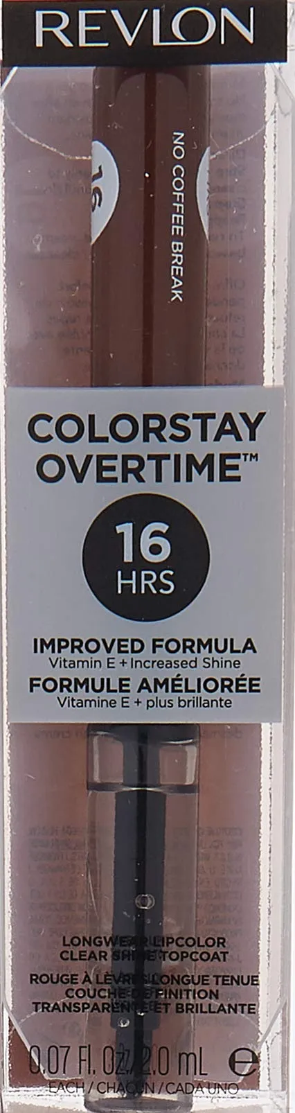 Revlon ColorStay Overtime Lipcolor, Dual Ended Longwearing Liquid Lipstick with Clear Lip Gloss, with Vitamin E in Nude, No Coffee Break (570), 0.07 oz
