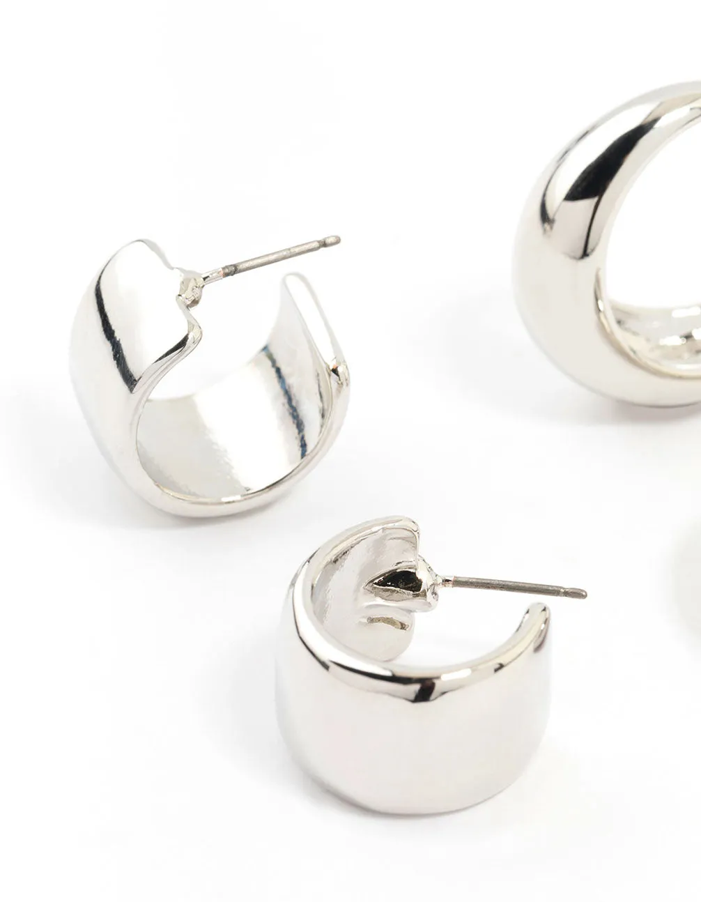 Rhodium Mixed Shape Hoop Earrings 2-Pack