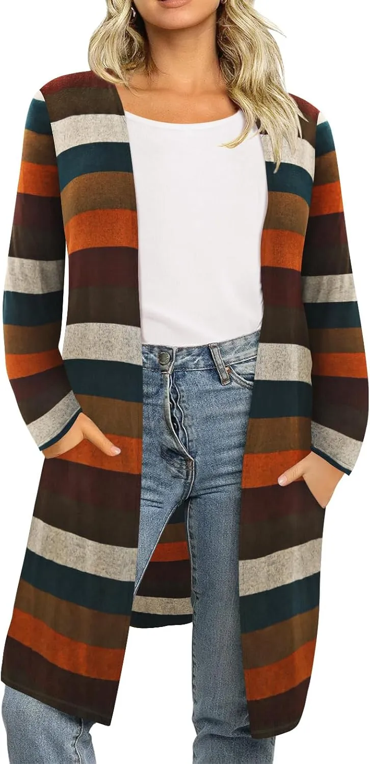 RITERA Plus Size Open Front Long Cardigan for Women Fall Long Sleeve Cardigans with Pockets Loose Lightweight Coat for Winter