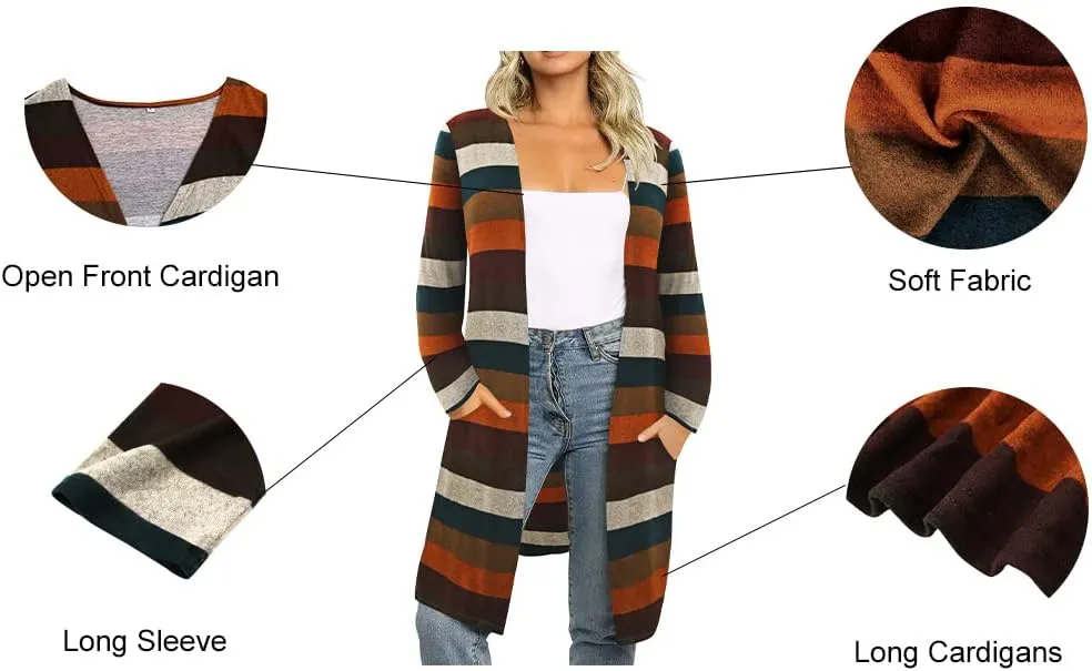 RITERA Plus Size Open Front Long Cardigan for Women Fall Long Sleeve Cardigans with Pockets Loose Lightweight Coat for Winter
