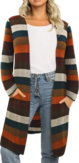 RITERA Plus Size Open Front Long Cardigan for Women Fall Long Sleeve Cardigans with Pockets Loose Lightweight Coat for Winter