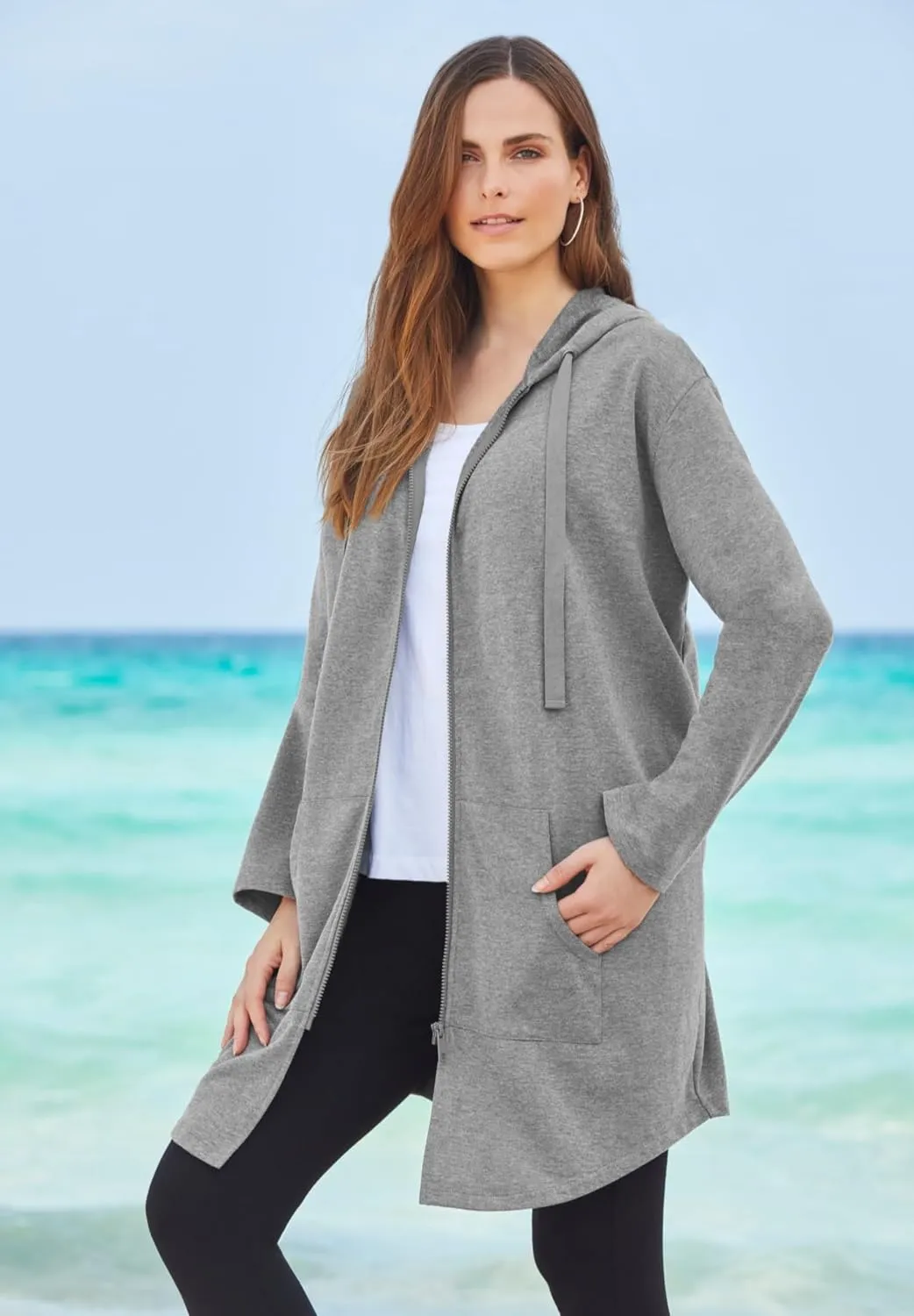 Roaman's Women's Plus Size Fleece Zip Hoodie Sweatshirt