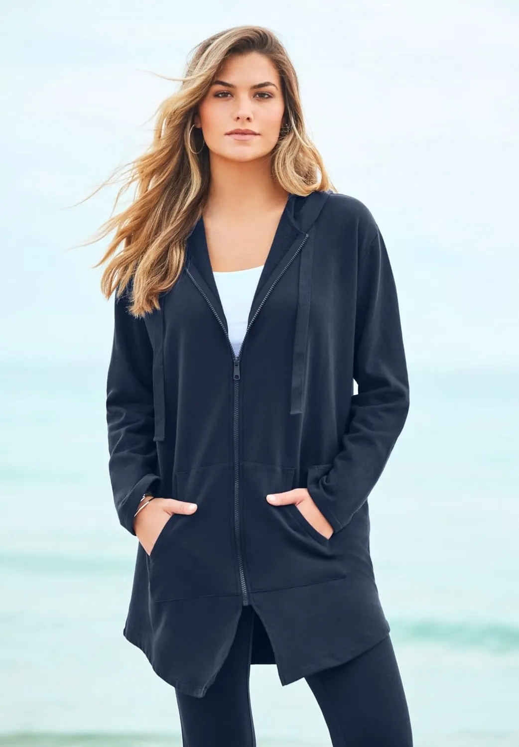 Roaman's Women's Plus Size Fleece Zip Hoodie Sweatshirt