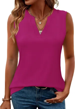 Romanstii Sleeveless Shirts for Women Casual Summer V Neck Tank Tops Dressy Blouses Tunic