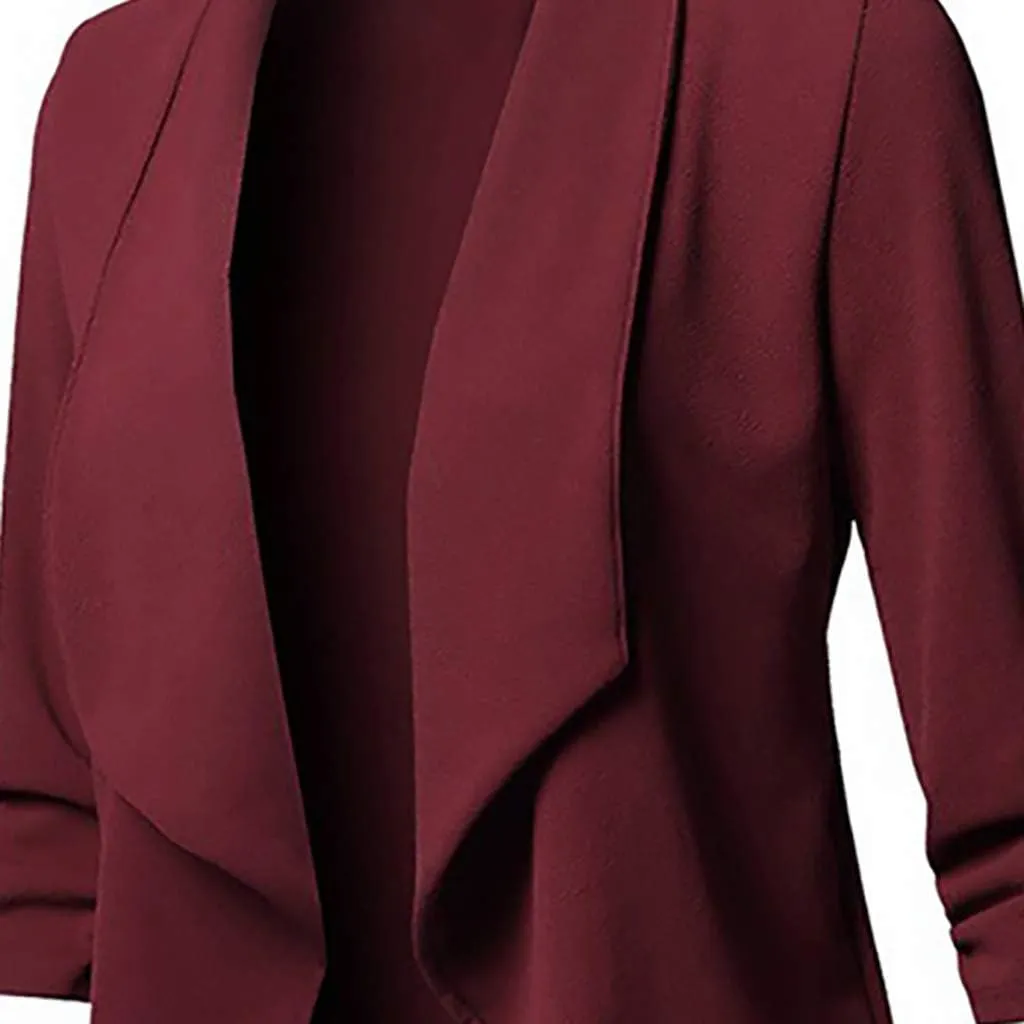 Ruched 3/4 Sleeve Open Front Draped Blazers Business Casual Basic Work Jackets for Womens Clothes with Plus Size