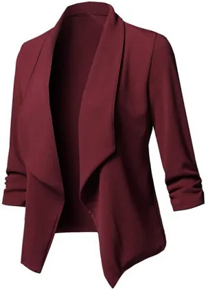 Ruched 3/4 Sleeve Open Front Draped Blazers Business Casual Basic Work Jackets for Womens Clothes with Plus Size