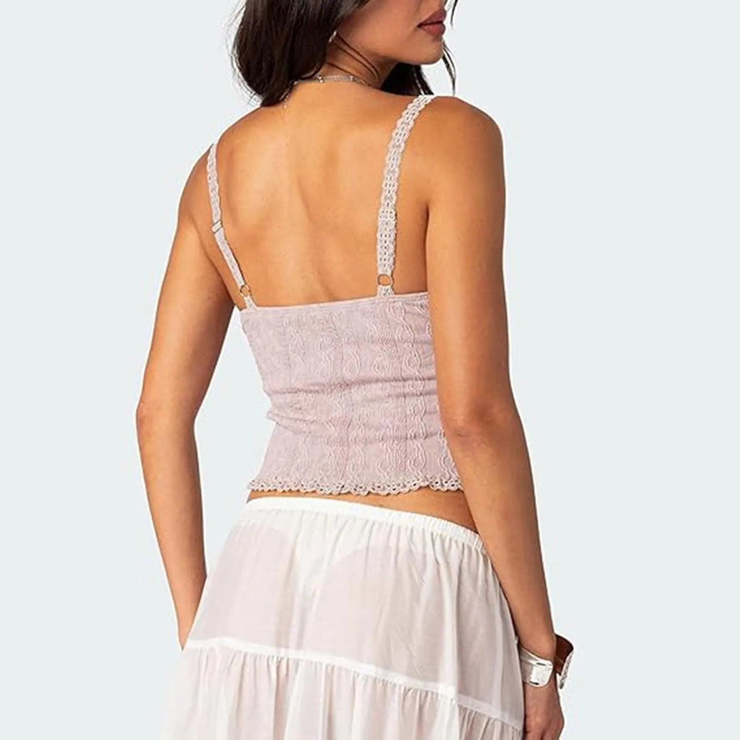 RUEWEY Women Lace Trim Camisole Spaghetti Strap Tank Tops Sleeveless Cami Shirt Summer Going Out Top