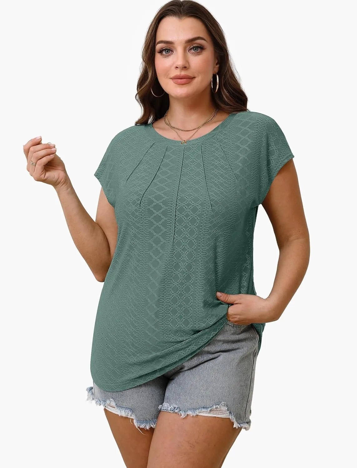 SAMPEEL Womens T Shirts Short Sleeve Pleated Dressy Casual Cap Sleeve Summer Tops Blouses