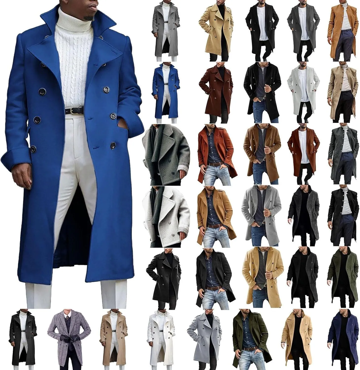 SAMST Mens Trench Coat Wool Blend Long Coat Double Breasted Pea Coat Casual Slim Fit Jacket Warm Winter Overcoat with Pocket