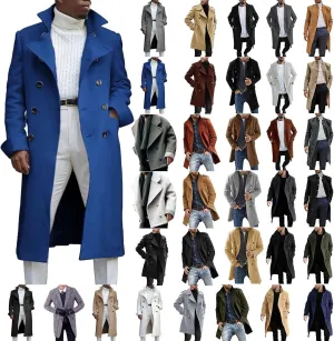 SAMST Mens Trench Coat Wool Blend Long Coat Double Breasted Pea Coat Casual Slim Fit Jacket Warm Winter Overcoat with Pocket