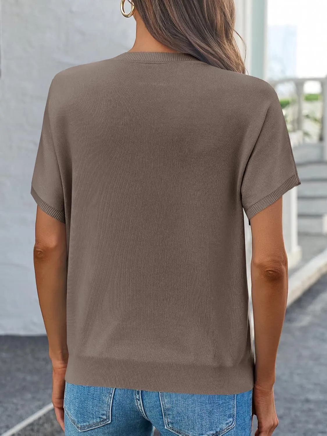 Saodimallsu Womens Short Sleeve Sweater Casual Basic Crew Neck Loose Knit Pullover Tops Summer Lightweight Blouses