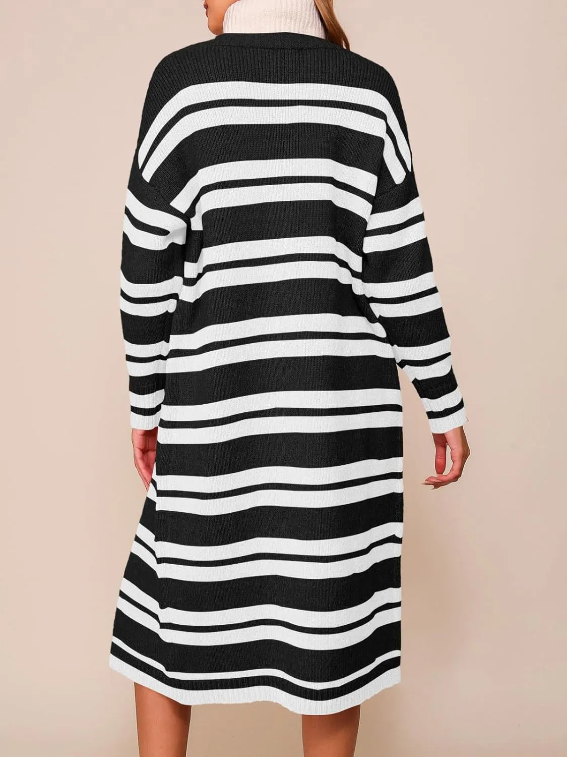 Saodimallsu Womens Striped Long Cardigans Open Front Color Block Long Sleeve Loose Knit Fall Duster Sweater Coat