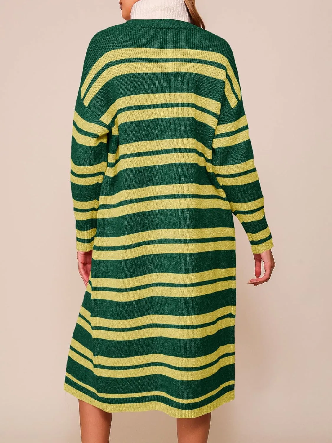 Saodimallsu Womens Striped Long Cardigans Open Front Color Block Long Sleeve Loose Knit Fall Duster Sweater Coat
