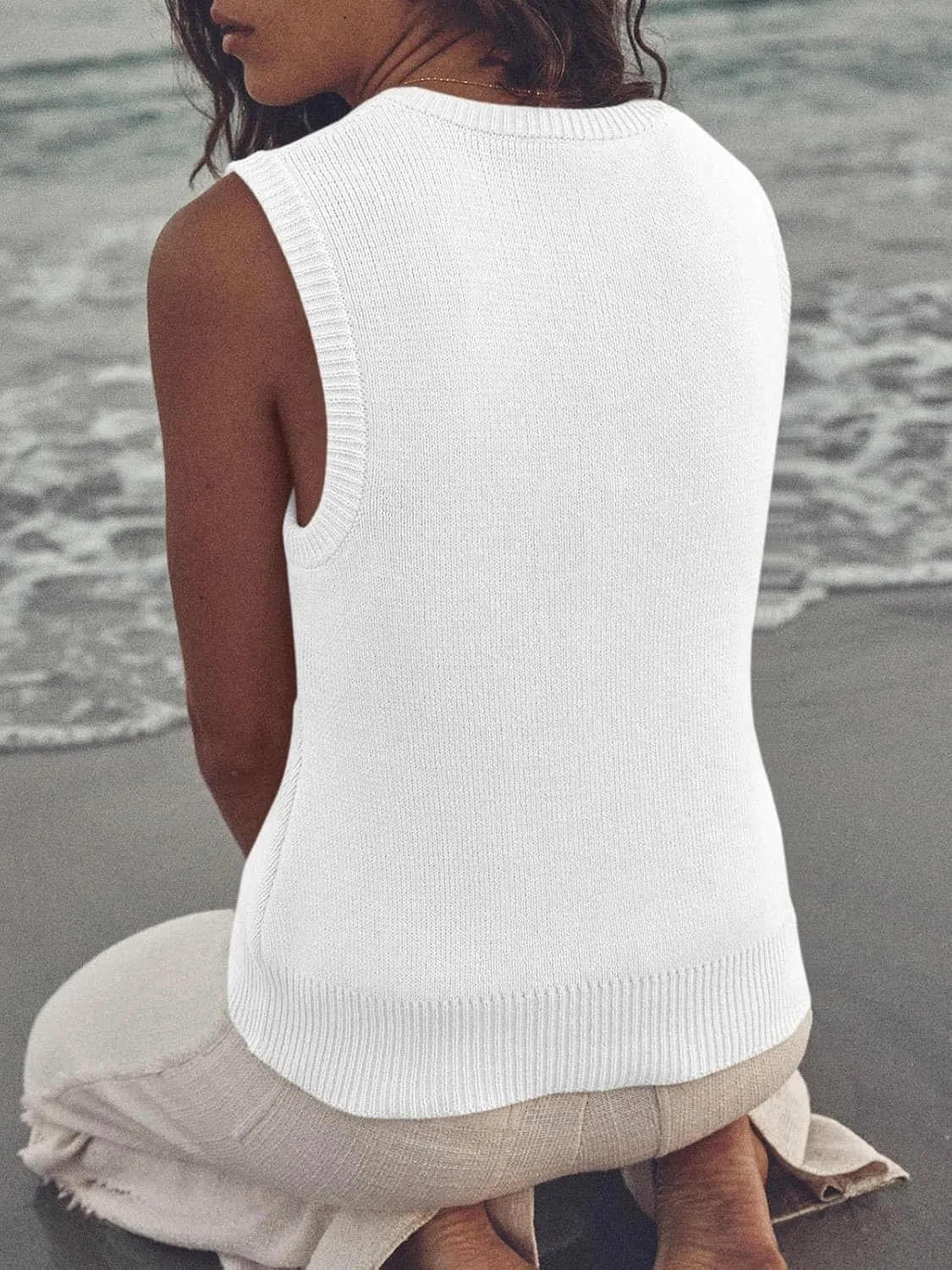 Saodimallsu Womens Summer Sweater Vest Sleeveless Ribbed Knit Tank Tops Going Out Casual Basic Scoop Neck Tshirt