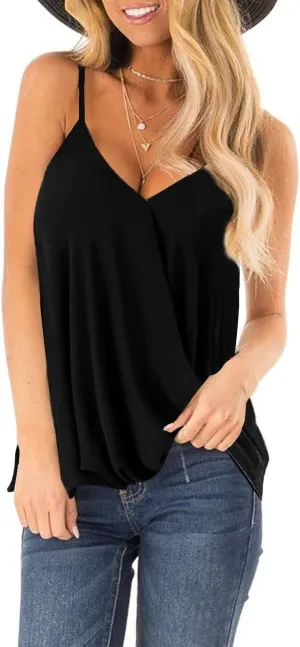 SAUKOLE Women's Adjustable Spaghetti Strap Shirts Blouses V Neck Floral Print Summer Sleeveless Casual Tank Tops