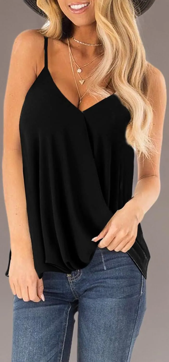 SAUKOLE Women's Adjustable Spaghetti Strap Shirts Blouses V Neck Floral Print Summer Sleeveless Casual Tank Tops