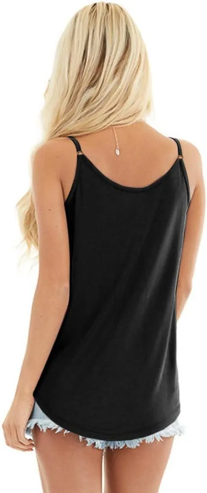 SAUKOLE Women's Adjustable Spaghetti Strap Shirts Blouses V Neck Floral Print Summer Sleeveless Casual Tank Tops