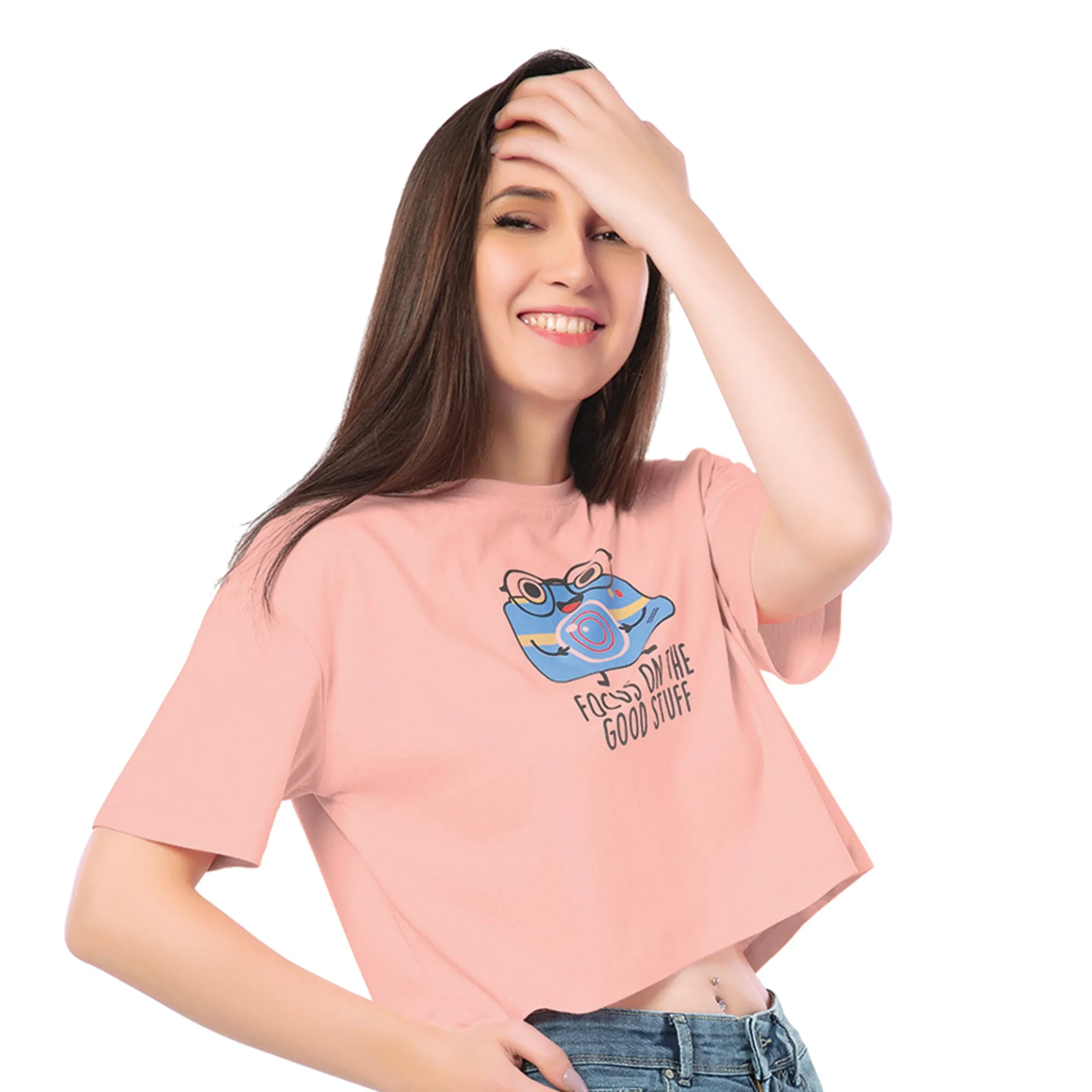 SCT-24024 Cotton Shutterbug Oversized Crooped T-Shirt  Peach