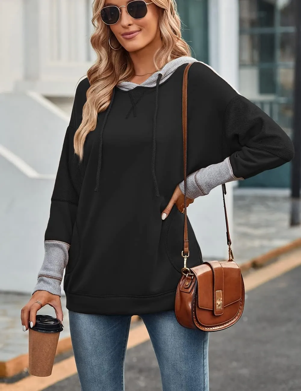 SEBOWEL Womens Tops Tunics Casual Shirts Long Sleeve Hoodie Pullover Blouses Loose Tees Clothing Sweatshirts