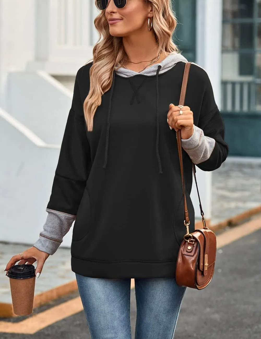 SEBOWEL Womens Tops Tunics Casual Shirts Long Sleeve Hoodie Pullover Blouses Loose Tees Clothing Sweatshirts