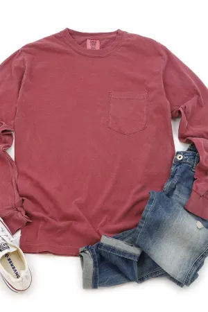 Shades of Red/Orange Comfort Colors Long Sleeve Pocket Tee