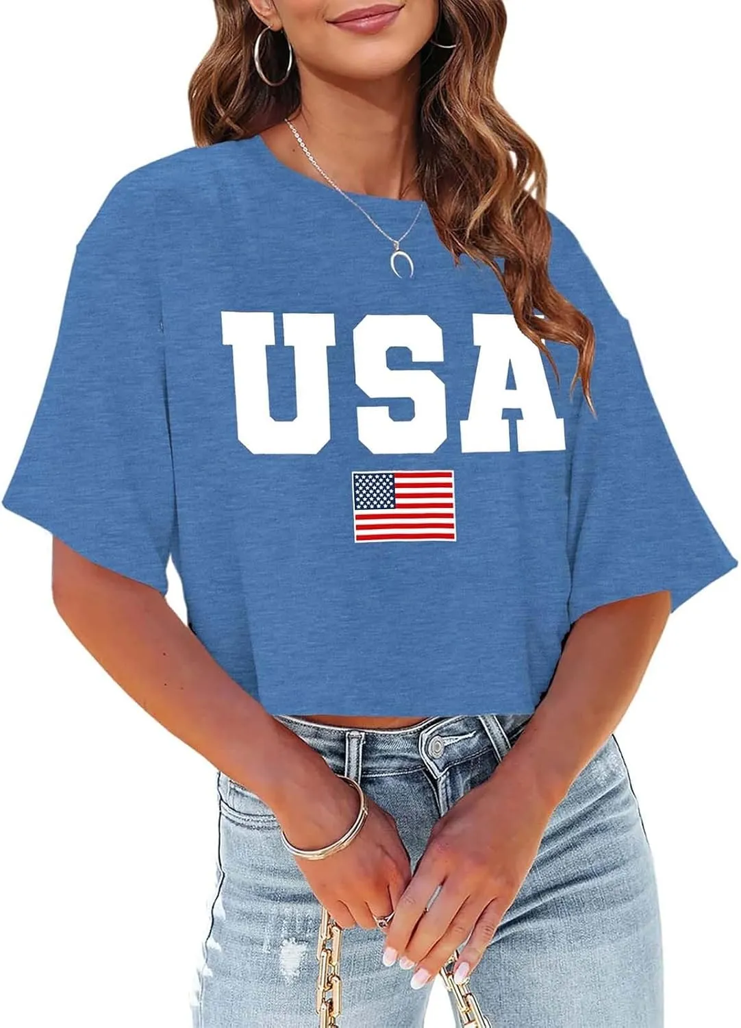 Shirts for Women 4th of July Outfits American Flag Print Womens Tops Comfy Independence Day T Shirts